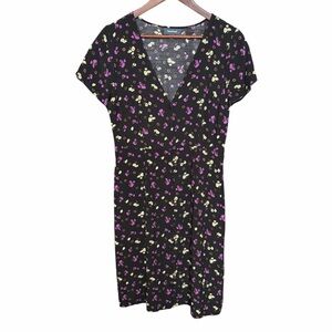 ModCloth take the plunge midi dress sie 10 floral black purple work casual